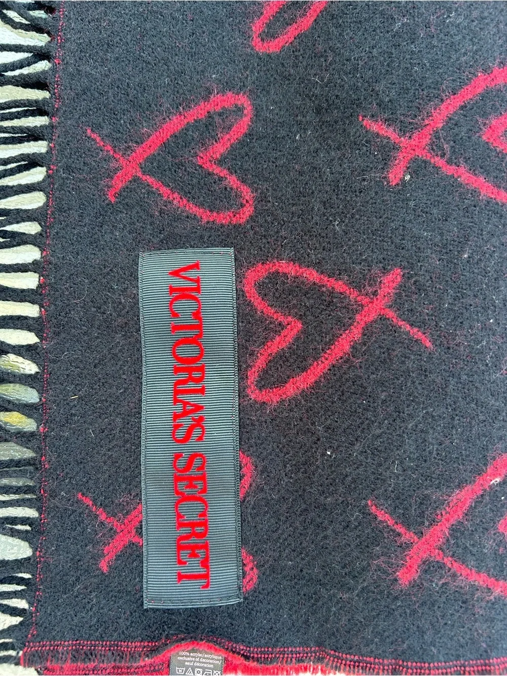 Victoria's Secret Black and Red Heart Pattern Scarf